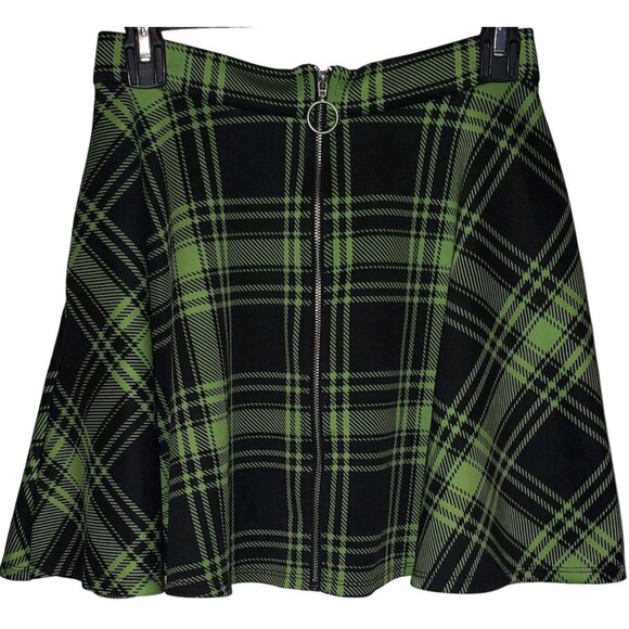 Hot Topic Green Black Plaid Zipper Short Skirt with pockets, Womens Size SM - Picture 1 of 4
